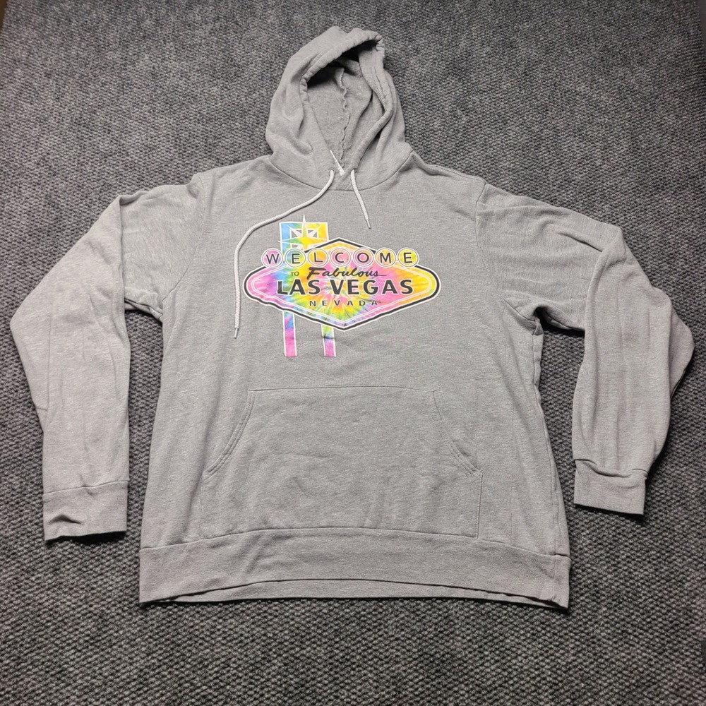 Las Vegas Nevada Tie Dye Sign Hoodie Sweatshirt Gray XL Souvenir Pullover